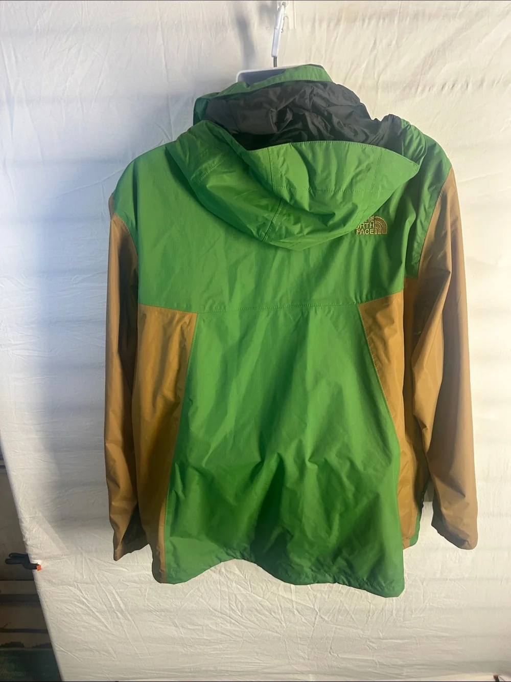 The North Face Green and Tan Hooded Rain Jacket